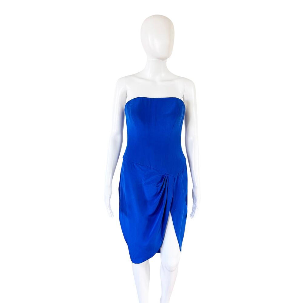 Vintage ROBERT TURTURICE Strapless Silk Royal Blue Cocktail Dress 2 4